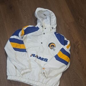 STARTER WHITE ROYAL LOS ANGELES RAMS THURS NIGHT  1/2 SNAP HOODIE JACKET  #7862